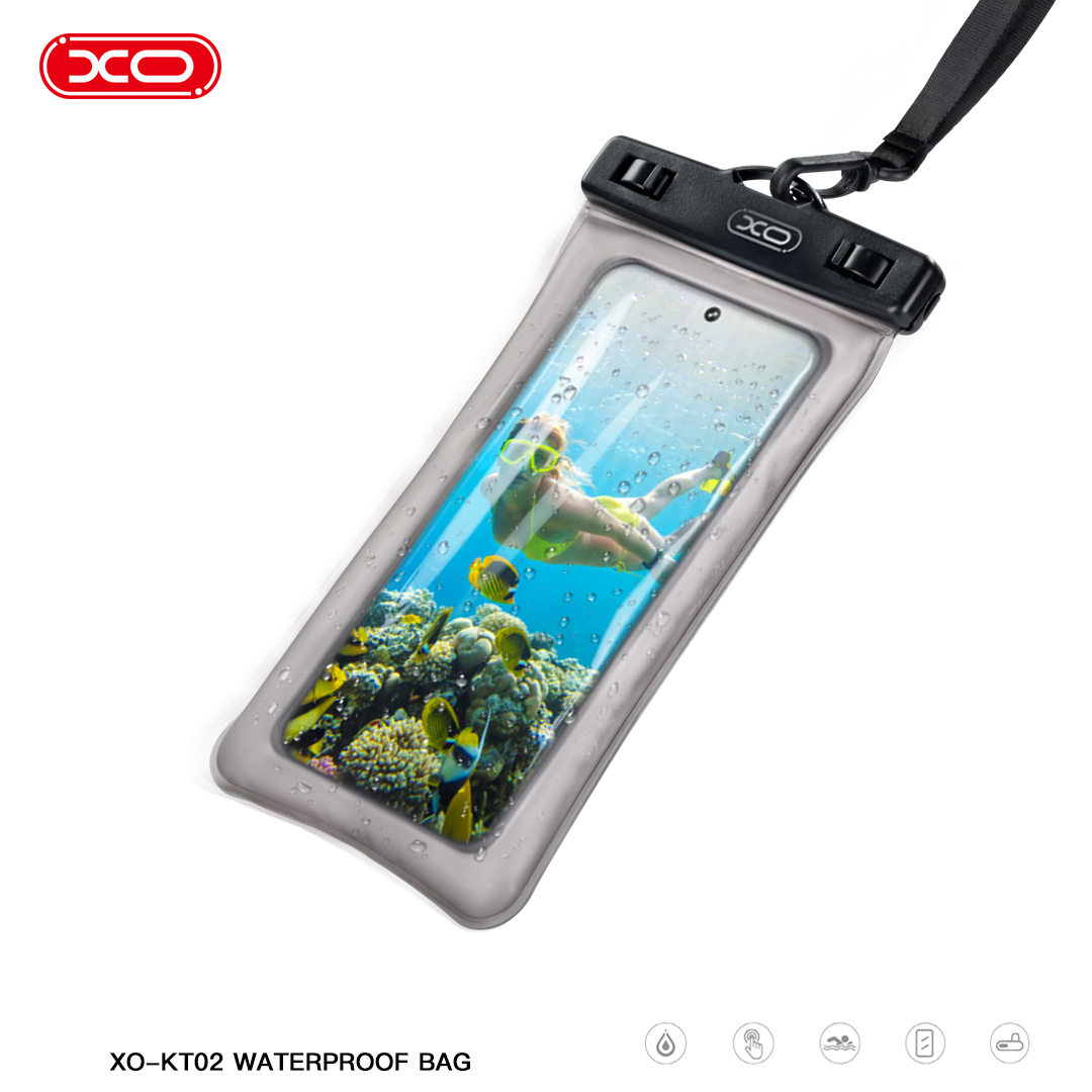 XO Cell Phone PVC Waterproof Pouch with Lanyard White KT02 - Image 3
