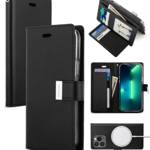 iPhone 17 Pro Max Black Magsafe Rich Diary Wallet Case