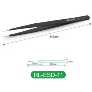 Anti Static Straight Tweezer Black RELIFE RL-ESD-11