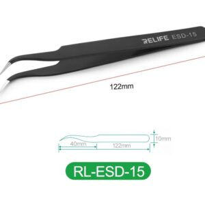 Anti Static Straight Tweezer Black RELIFE RL-ESD-15