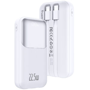 Trusmi Ultra Mini PD22.5W Digital 10000MAH Power Bank with Cables White PB06-012