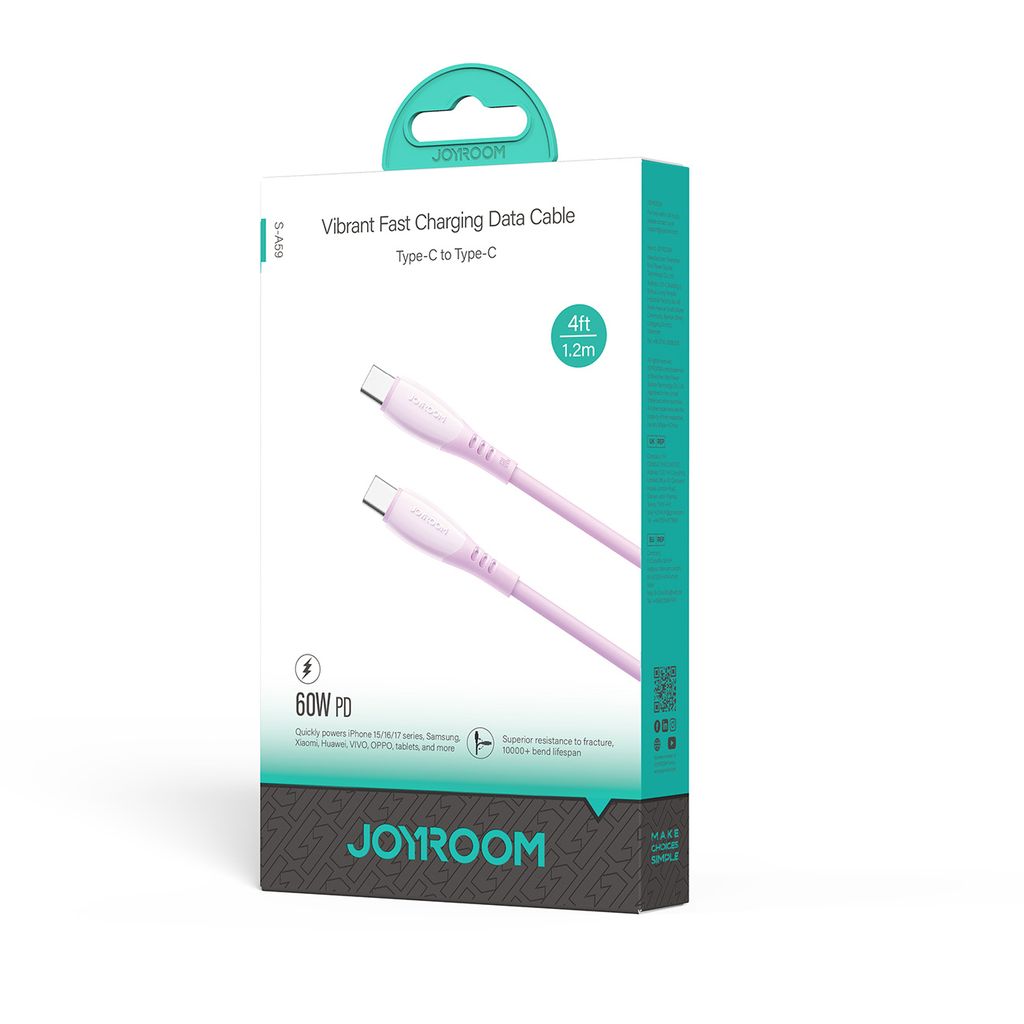 Joyroom Type-C to Type-C 1.2m Purple 60W Fast Charging Data Cable S-A59