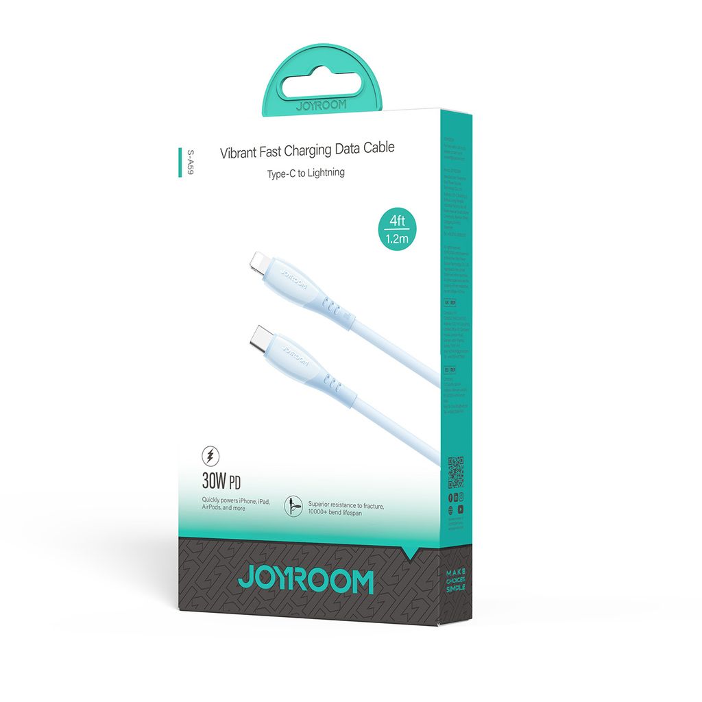 Joyroom Type-C to Lightning 1.2m Blue 30W Fast Charging Data Cable S-A59